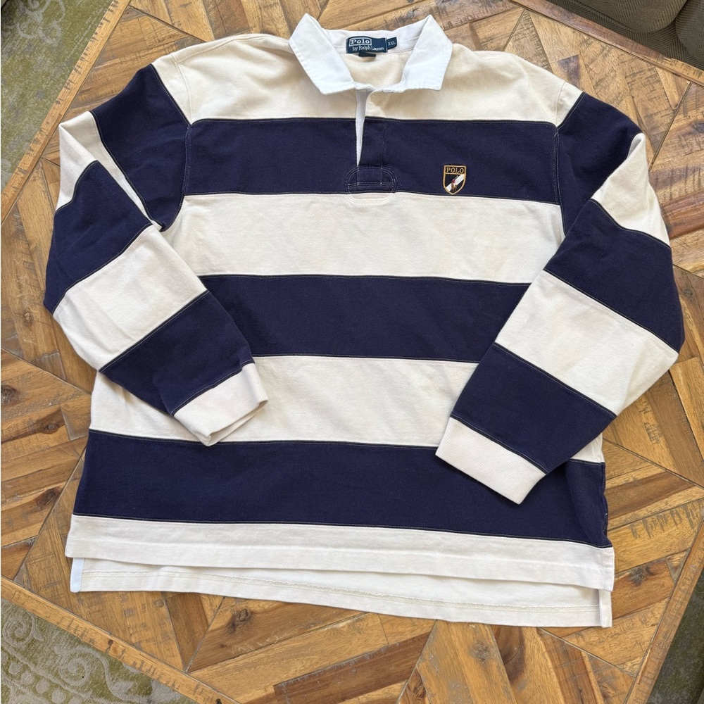 Ralph Lauren Navy and White Rugby Shirt